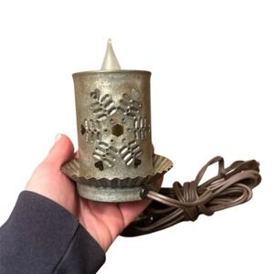 Vintage Galvanized Metal Snowflake Candle Lamp with Cord